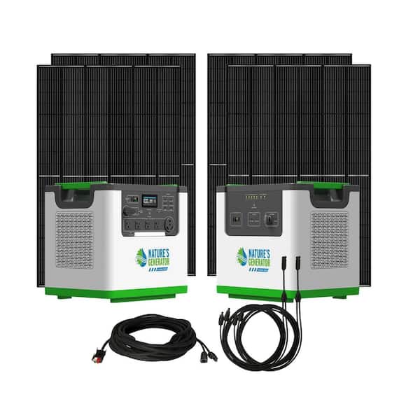Lithium 3600-Continuous/7200 Peak Push Button Start Solar and Wind Generator with 4 410-Watt Solar Panels and Cables