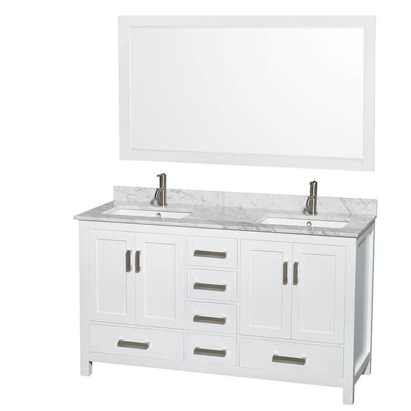 Marble Vanity Top In Carrara White, 58 Inch Bathroom Vanity Mirror