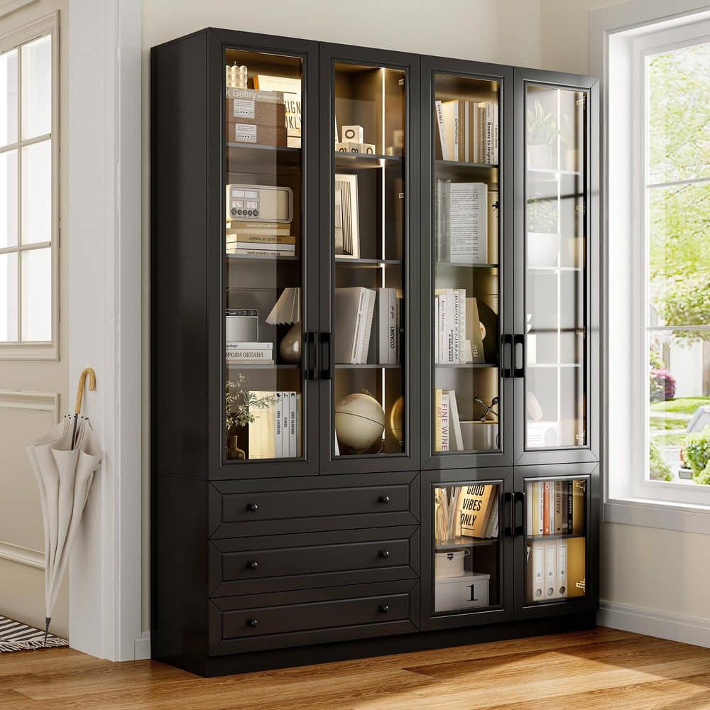 FUFU&GAGA Black Wood 63 in. W Sideboard Kitchen Cabinet with