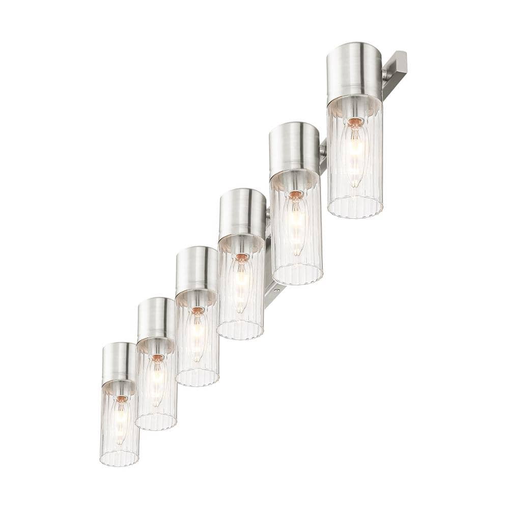 Midtown Brushed Nickel 6-Light Vanity with Clear Fluted Glass