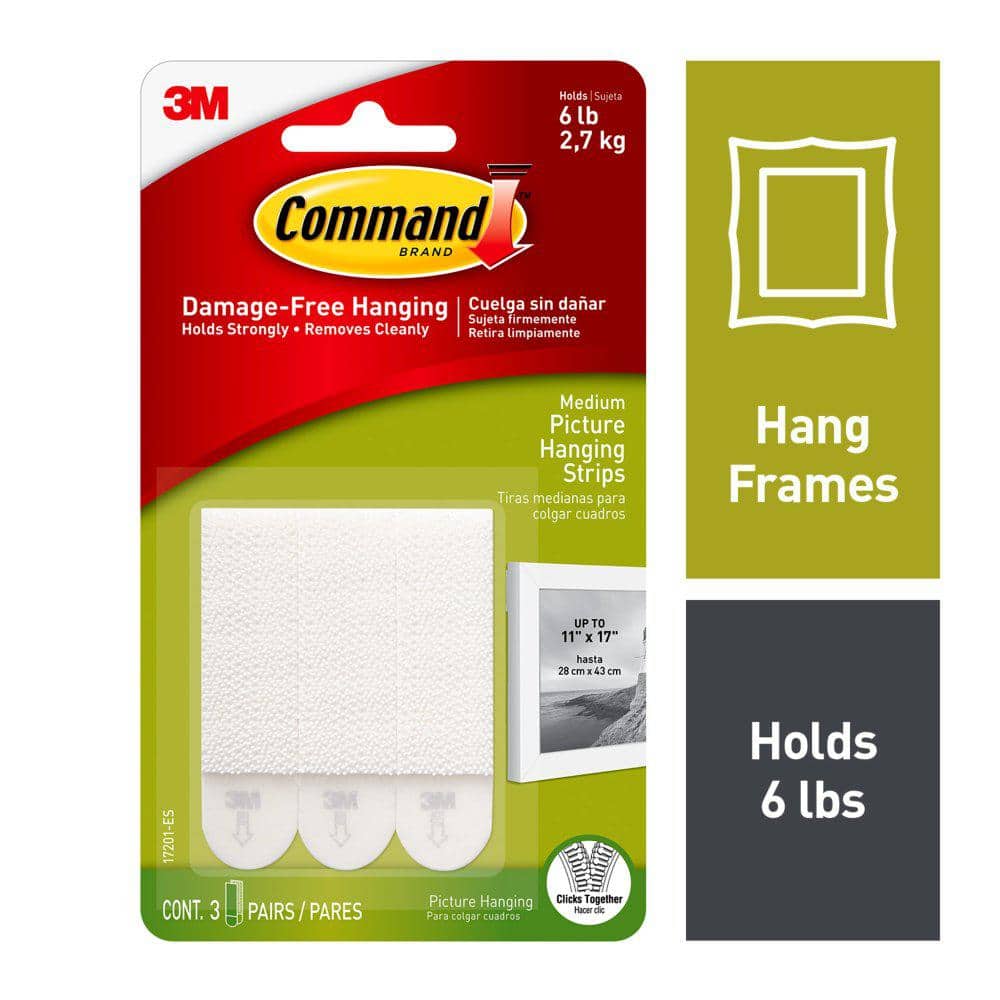 Command 6 lb. Medium White Picture Hanging Strips (3 Pairs of Strips)  17201-ES - The Home Depot