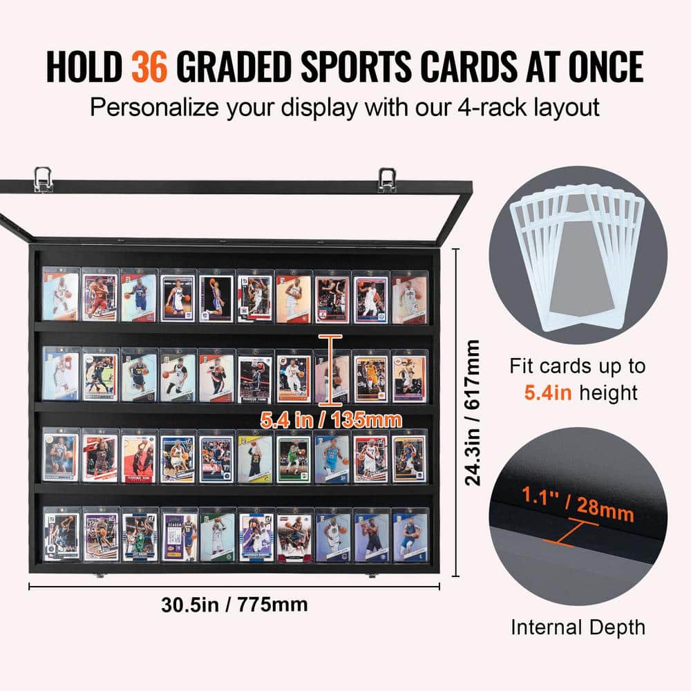 Black Lockable Wall Mounted Sports Card Display Case with UV Protection