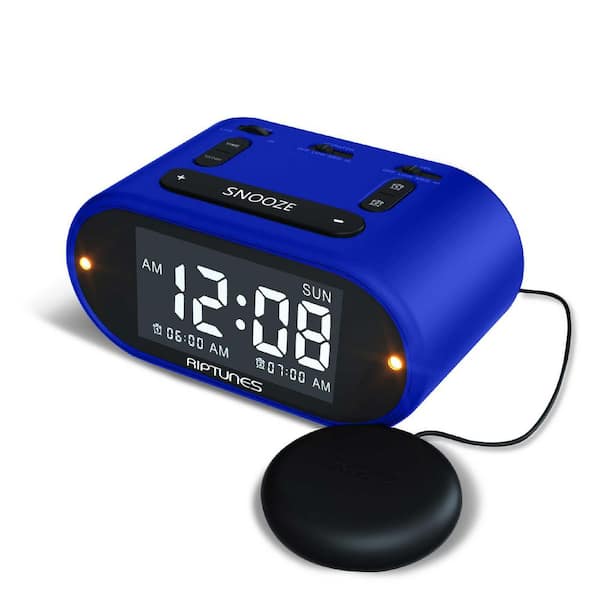 RIPTUNES Vibrating Alarm Clock with Big Snooze Button and Full Range Dimmer - Blue