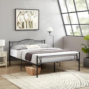 63 in. W Industrial Black Finish Queen/Full/Twin Metal Bedframe with Headboard and Footboard
