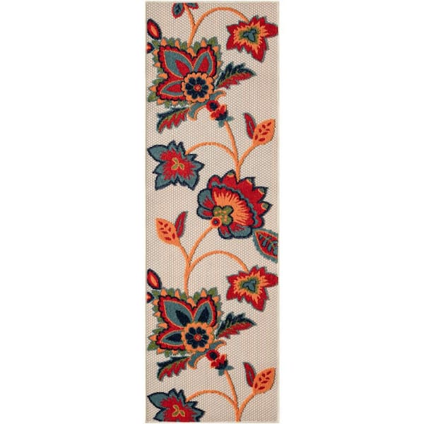 Nourison Aloha Multicolor 2 ft. x 6 ft. Botanical Contemporary Indoor/Outdoor Runner Area Rug