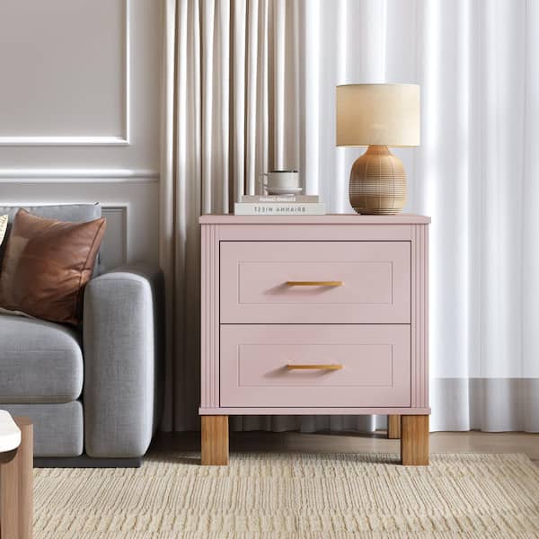 Preston Pink 20.47 in. W 2 Drawer Nightstand with Metal Handle and Elegant Fluted Design