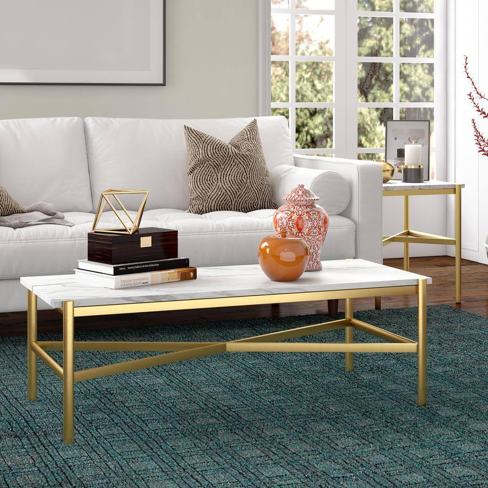 Braxton Gold Rectangular Coffee Table with Faux Marble Top
