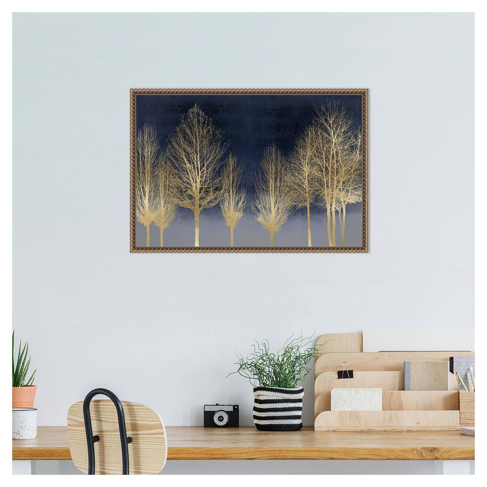 Gold Forest on Blue Canvas Wall Art with Bronze Frame