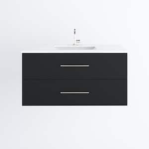 Napa 48" W x 22" D 21-3/8" H Single Sink Bathroom Vanity Wall Mounted in Matte Black with White Quartz Countertop
