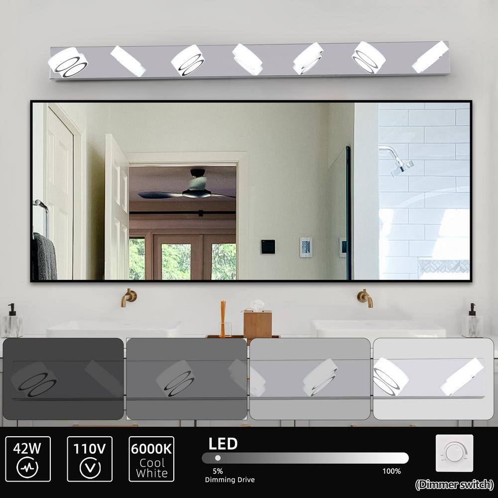 Modern Chrome 52.2-Inch Dimmable LED Vanity Light with Acrylic Shades