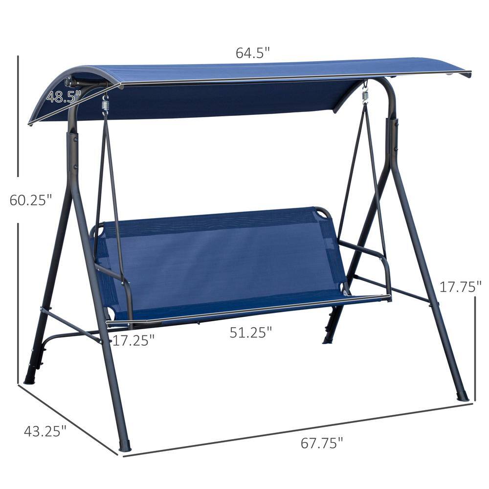 3-Person Dark Blue Metal Patio Swing with Adjustable Canopy