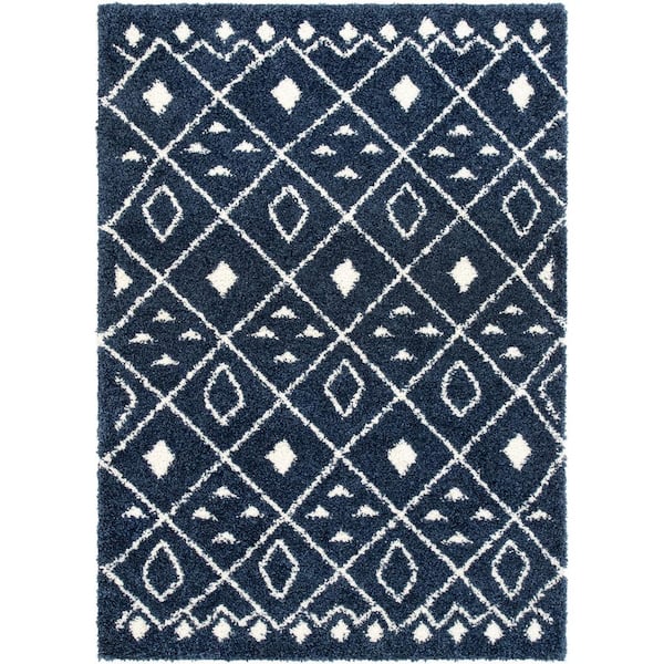Well Woven Juni Kari Scandinavian Moroccan Lattice Blue 7 ft. 10 in. x 9 ft. 10 in. Nordic Thick Area Rug
