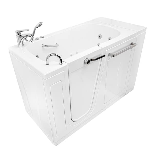 Zen 52 in. x 29.50 in. Acrylic Left Drain Walk-In Whirlpool Bathtub in White, Left Inward Swing Door, 2 Piece Faucet