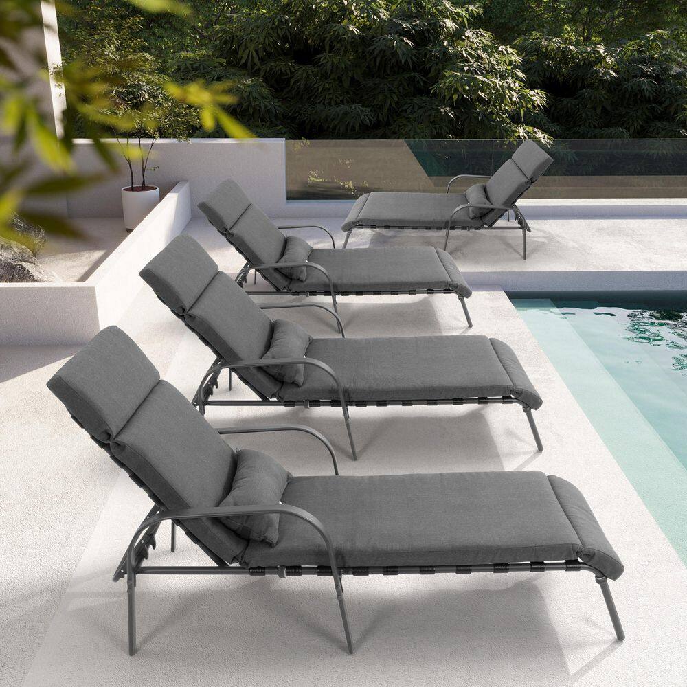 4-Piece Metal Outdoor Patio Adjustable Chaise Lounge with Dark Gray Cushions and Armrests price history on PriceWatchPro
