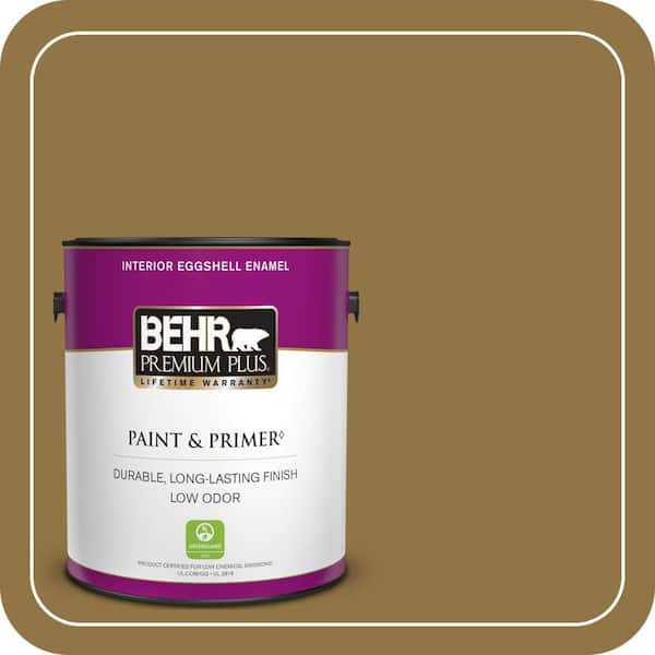 BEHR PREMIUM PLUS 1 gal. #350D-7 Cattail Brown Eggshell Enamel Low Odor Interior Paint & Primer