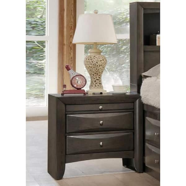 Aoibox Ireland Storage 2-Drw & 1-Tray Gray Oak Nightstand with DT English Front & Back 26" x 17" x 25"H