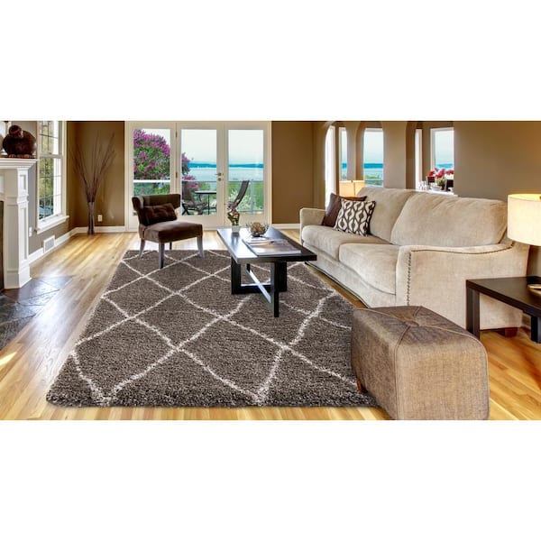 Light Brown 7 ft. x 9 ft. Ocean Shag Trellis Area Rug