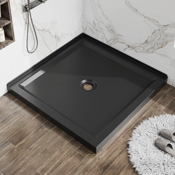 36 in. L x 36 in. W x 3.3 in. H Alcove Square Acrylic Anti-Slip Shower Pan Base with Center Drain in Black