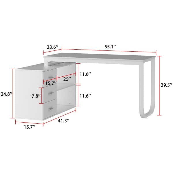 FUFU&GAGA 55.1 in. L-Shaped White Wood Computer Desk Writing Desk