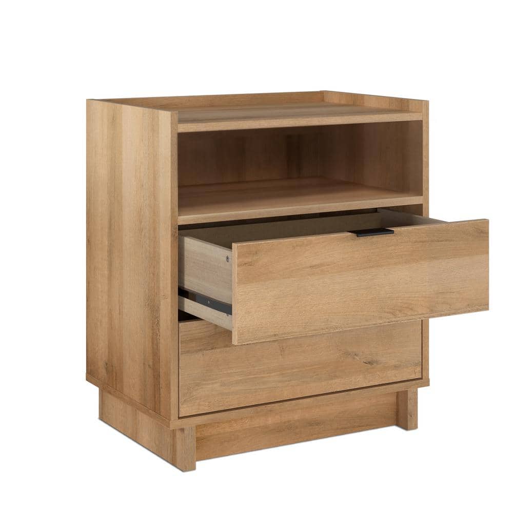 Oak Pine 3-Drawer Modern Nightstand with Shelf