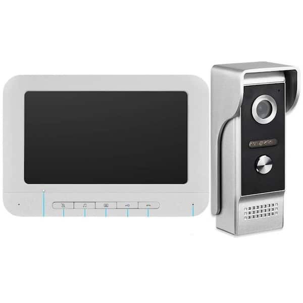 Wired Door Video Intercom System Doorbell Kit with 7 in. Monitor, Outdoor IR Camera and Support Unlocking and Monitoring