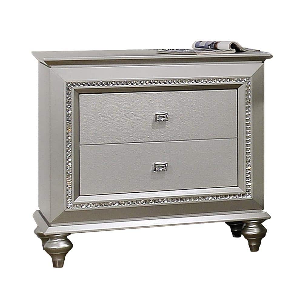 Kaitlyn Champagne Glam 2-Drawer Nightstand with Crystal Trim