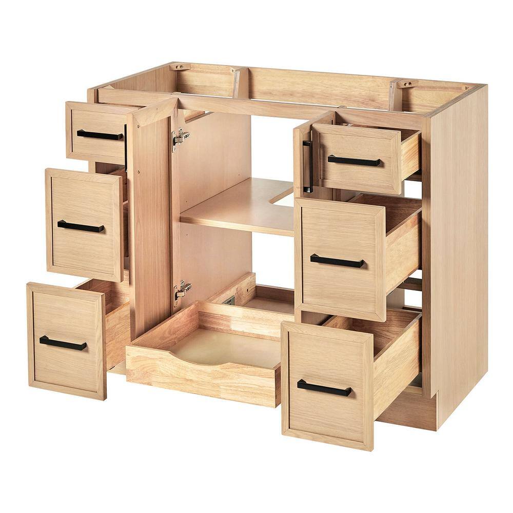 Kelly 42" Light Oak Freestanding Vanity Cabinet with Black Hardware