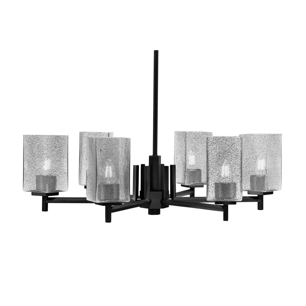 Bridgewater 24.5 in. 6-Light Matte Black Chandelier with 3.5 in. Quare Smok