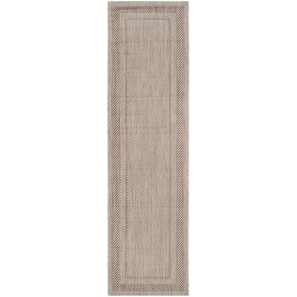 Courtyard 2 ft. x 18 ft. Beige/Brown Coastal Border Indoor/Outdoor Runner Rug
