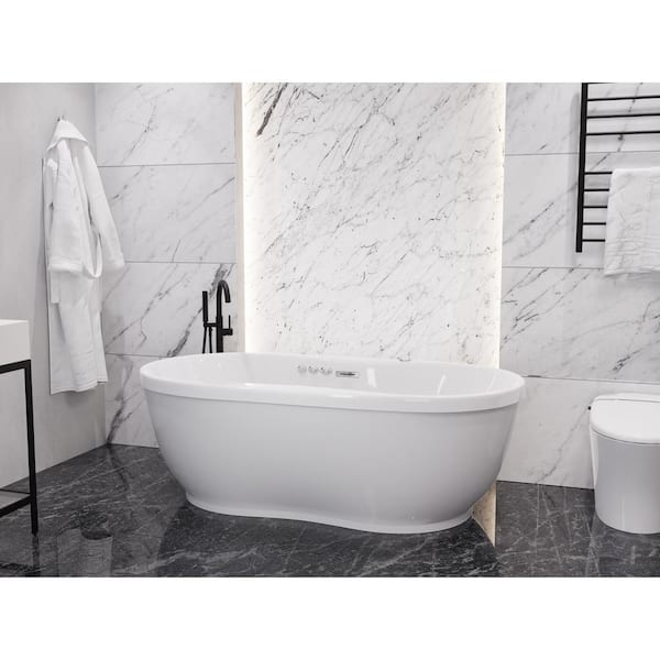 Lori Series 71 in. x 36 in. Acrylic Combination 53 Gallon Capacity Freestanding Bathtub with Center Drain in White