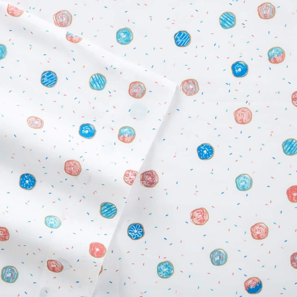 Twin Blue Cotton Percale Donut Print Sheet Set