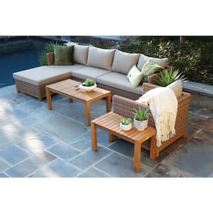 Hillgrove 6-Piece Resin Wicker Outdoor Sectional with Sunbrella Heather Beige Cushions