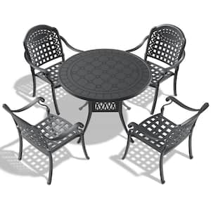 Black 5-Piece Cast Aluminum Patio Conversation Set with Black Frame and Random Solid Color Cushions