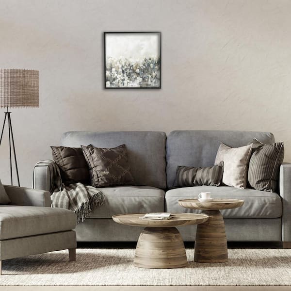 Grey Speckled Flowers by June Erica Vess Black Framed Abstract Giclee Art Print 17 in. x 17 in.