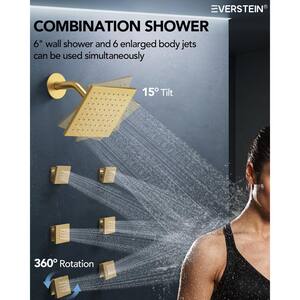 26-Spray 16in. Waterfall Dual Shower Heads Ceiling Mount Fixed and Handheld Shower Head 2.5 GPM in Brushed Gold
