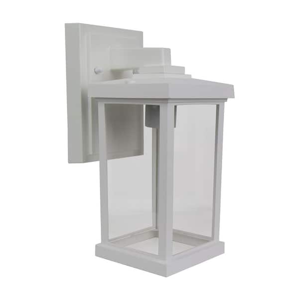 Artisan Small Square 11.60 in. White Composite Outdoor Hardwired Lantern Sconce with Clear Diffuser No Bulbs Included