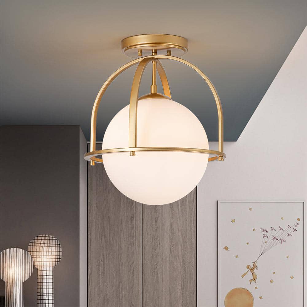 Fragoso 12.91 in. 1-Light Gold Semi Flush Mount Light with Opal Glass price history on PriceWatchPro