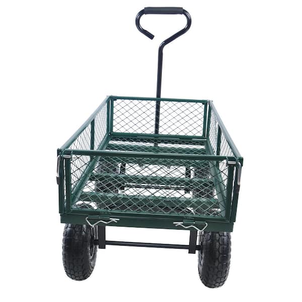 Unbranded 3.36 cu. ft. Outdoor Metal Garden Cart Trucks Make It Easier to Transport Firewood (Green) for Backyard with Inflator