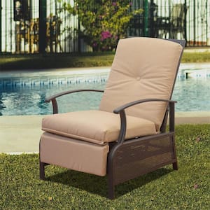 Metal Outdoor Lounge Chair Brown Cushions Adjustable Patio Recliner Chair with Strong Extendable Frame for Garden Lawn