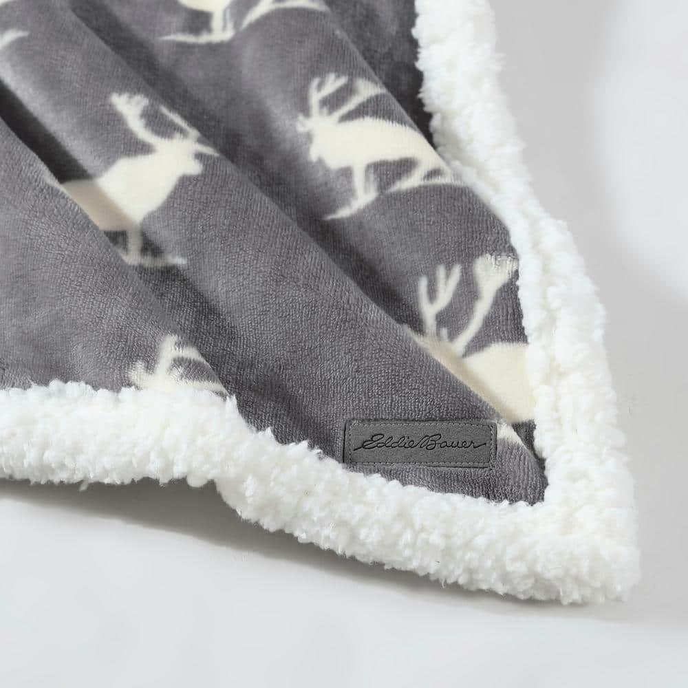 Elk Stance Gray Reversible Sherpa Fleece Throw Blanket