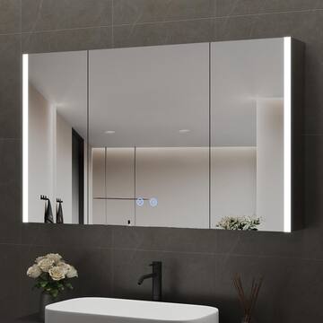 DEERVALLEY 40 in. W x 24 in. H Rectangular Wall Mounted LED Light Bathroom Medicine Cabinet with Mirror, Anti-Fog, Three Doors DV-1VM0241