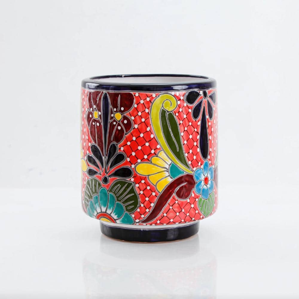 Medium Tall Cylinder 12 in. W x 10 in. H Talavera Ceramic Indoor Planter