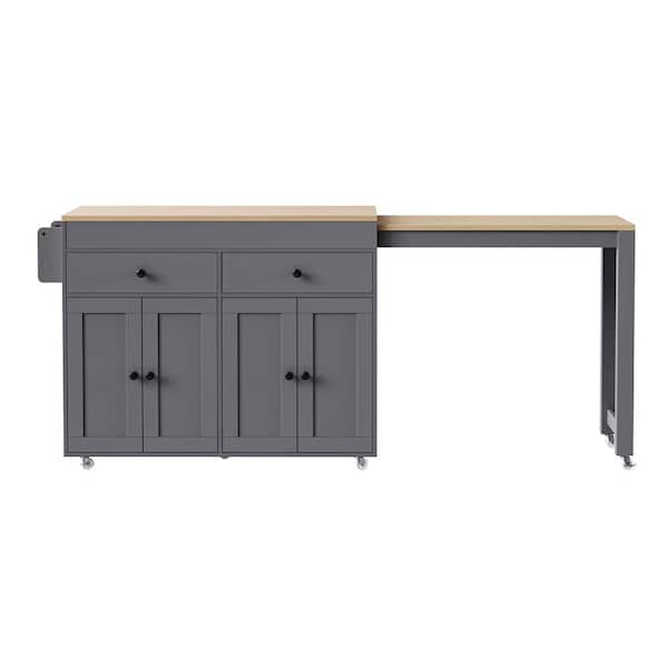 Unbranded Gray 74.5 in. Wood Kitchen Island with Spice Rack and 2 Drawers，4 Doors for Kitchen, Dining Room