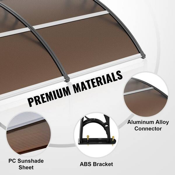 40x32 Inch Door Window Awning – Polycarbonate Cover For Patio, Rain & Sun Protection (Brown & White)
