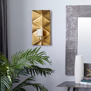 18 in. Gold Stainless Steel Metal Geometric Pillar Wall Sconce with Hammered Design
