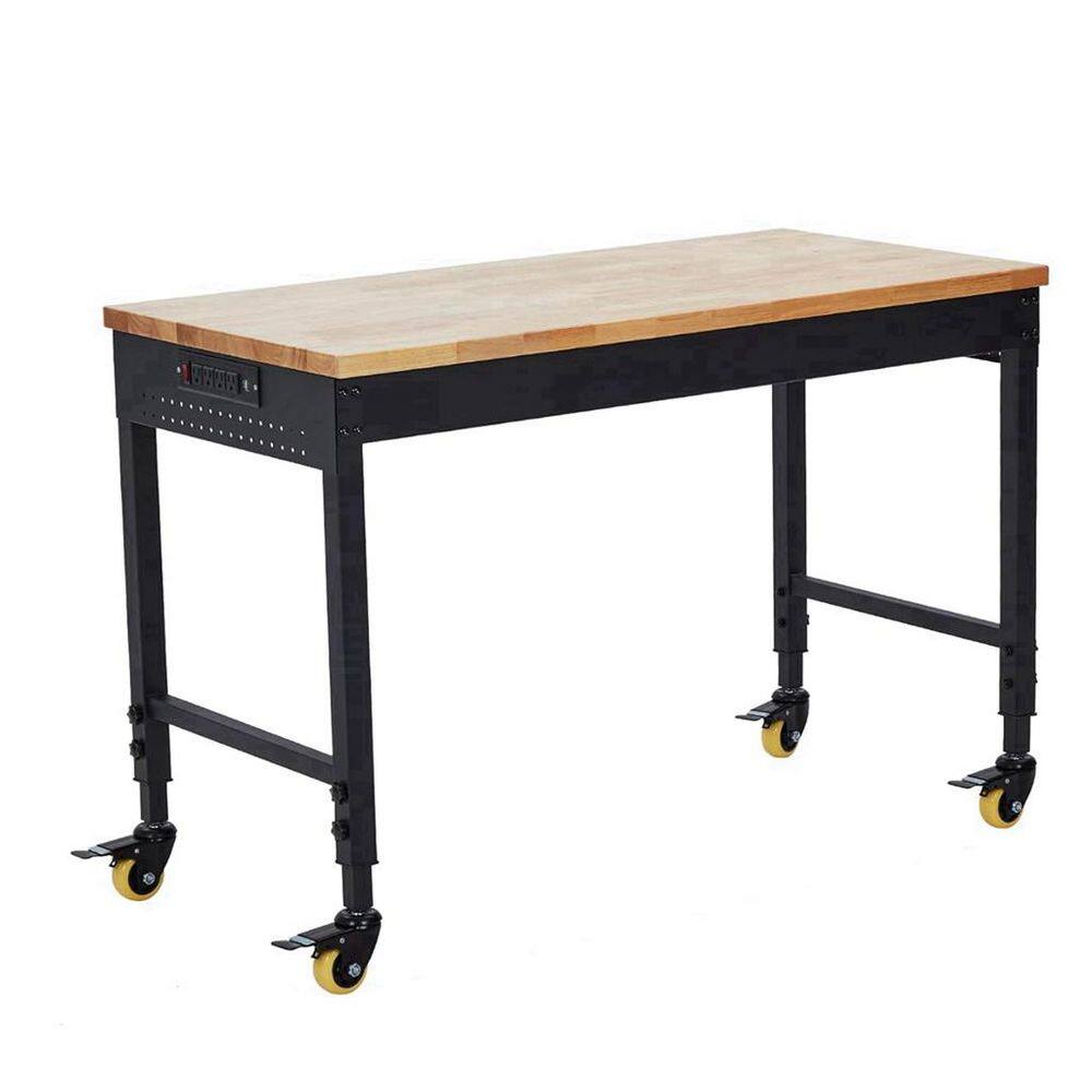 Heavy Duty 72 in. W x 25 in. D Black Steel Mobile Workbench with Rubberwood Top, AC Outlets and USB Ports price history on PriceWatchPro