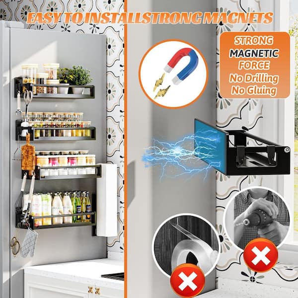 Magnetic Spice Storage Rack Organizer with Shelves Black for