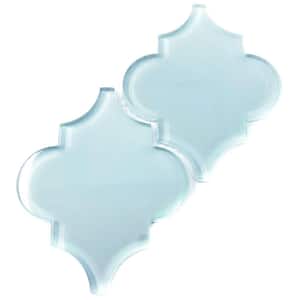 4 in. x 5 in. Classic Morning Sky Blue Glass Arabesque Backsplash and Wall Tile Sample
