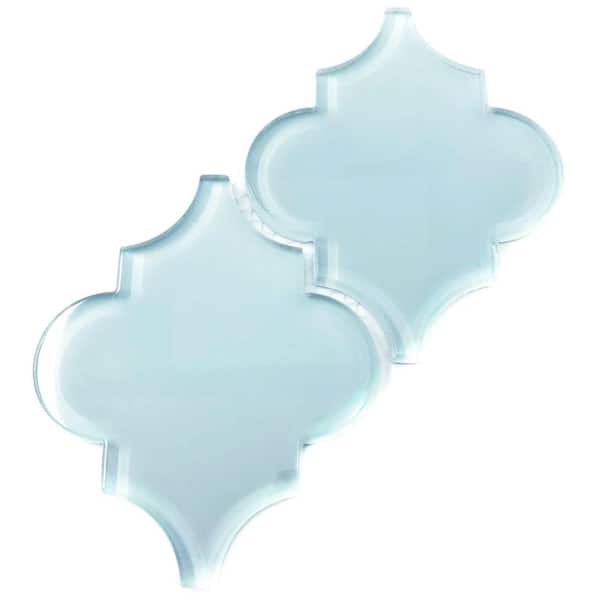 Giorbello 4 in. x 5 in. Classic Morning Sky Blue Glass Arabesque Backsplash and Wall Tile Sample