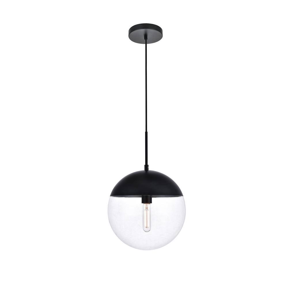 Timeless Home 12 in. 1-Light Black and Clear Pendant Light, Bulbs Not Inclu